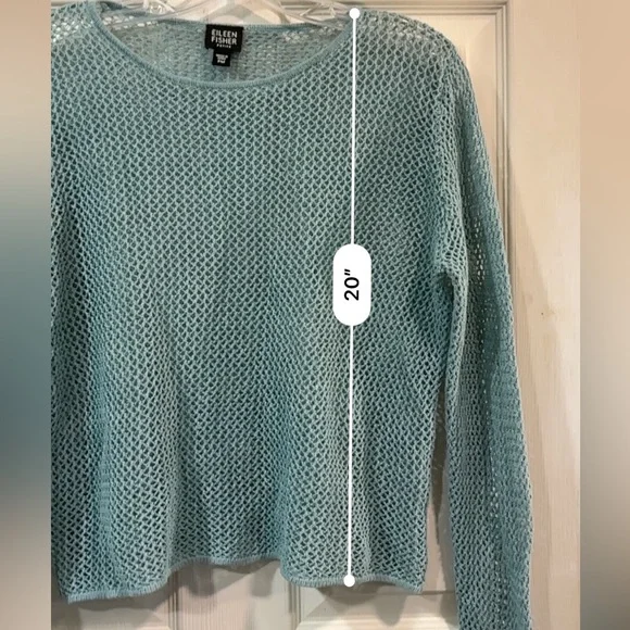 Eileen Fisher Blue Open-Knit Sweater - Picture 13 of 16